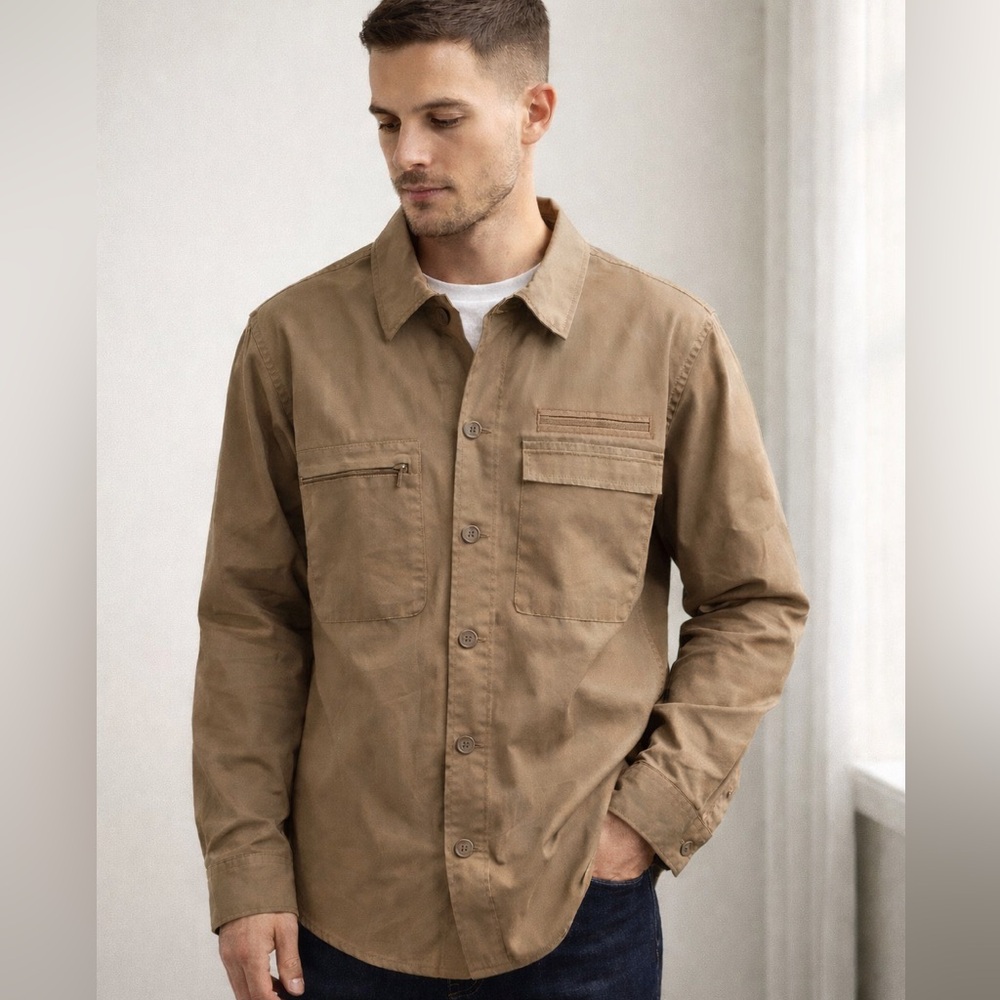 Piombo $239 New Men's Dress Shirt Button front Italian brand Medium Brown Khaki